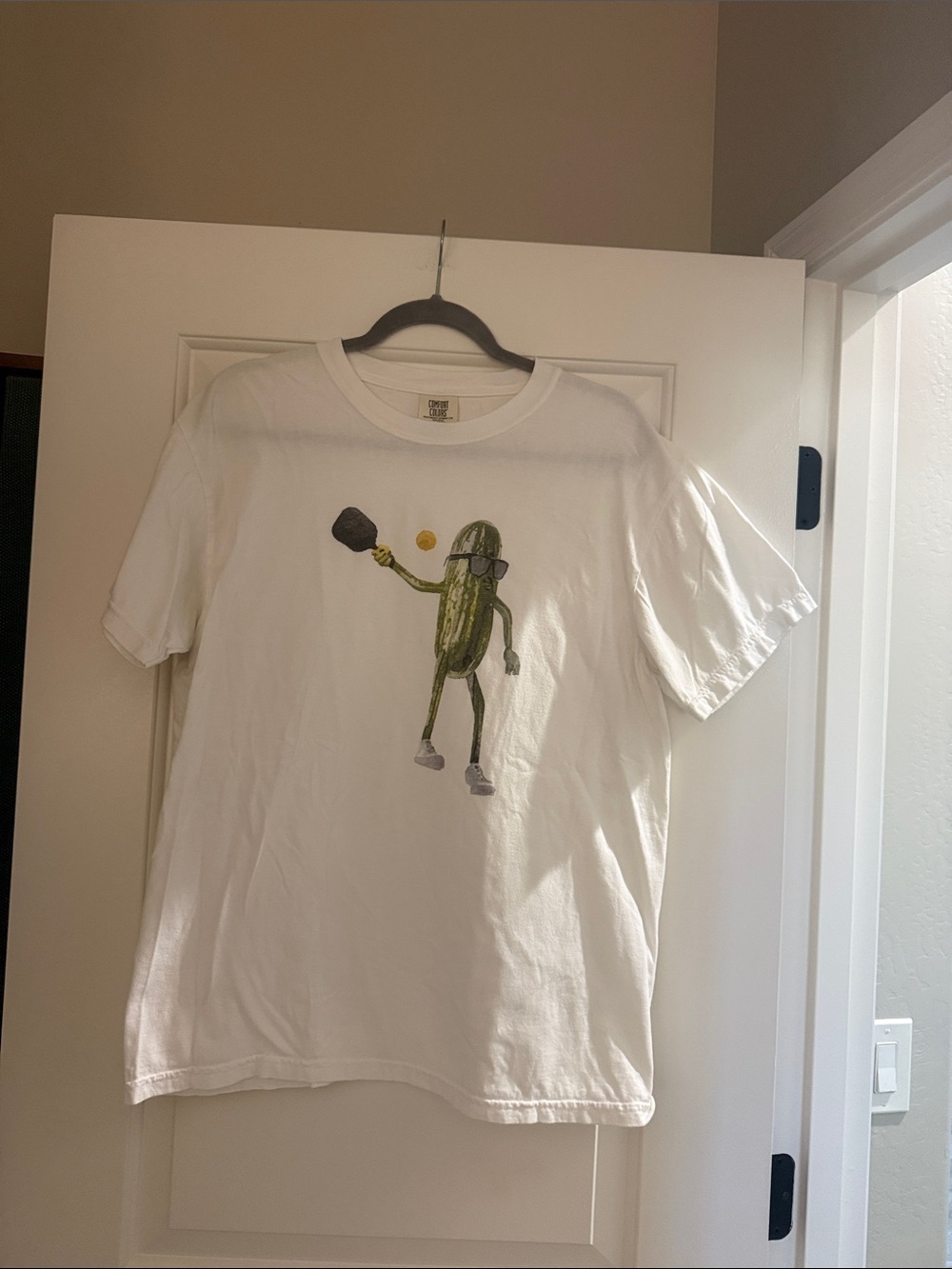 Comfort Colors White Graphic Tee with Pickle Paddle Design